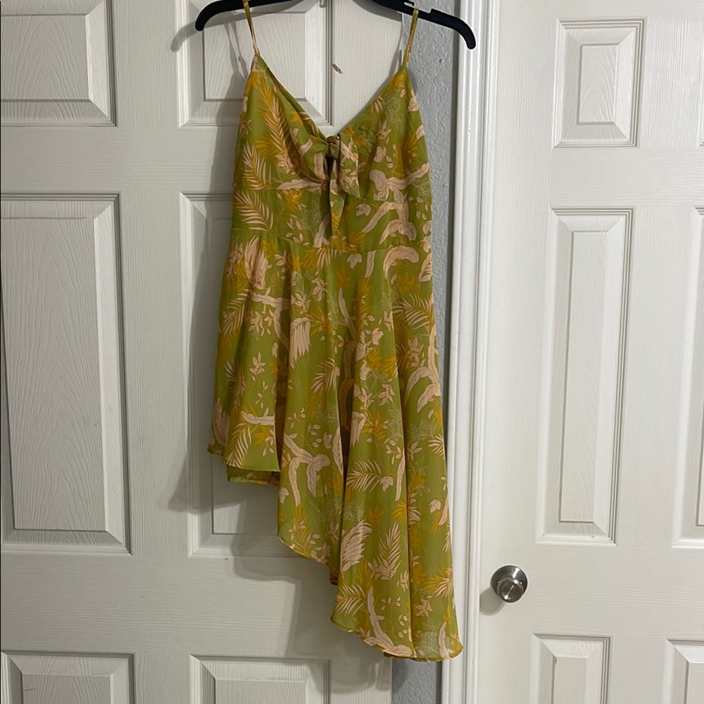 Floral Asymmetrical Romper in Green and Yellow
